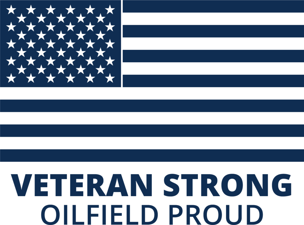 Navy Veteran Strong, Oilfield Proud logo with the American flag.