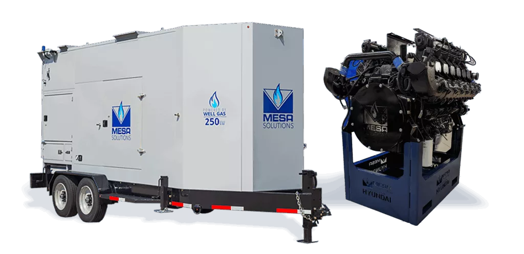 Mesa natural gas generator and its internal engine side by side