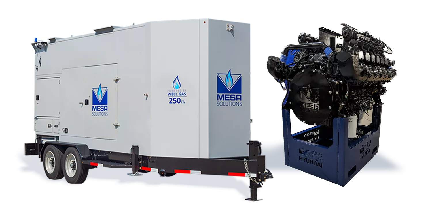 Mesa natural gas generator and its internal engine side by side